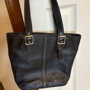 Coach Black Leather Shoulder Tote Bag